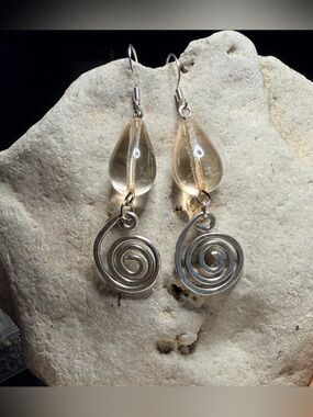 ✨Handmade✨ Gold Teardrop & Silver Spiral Earrings - Hypoallergenic